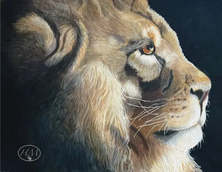 Lion pastel crayons and pencils on pastelmat